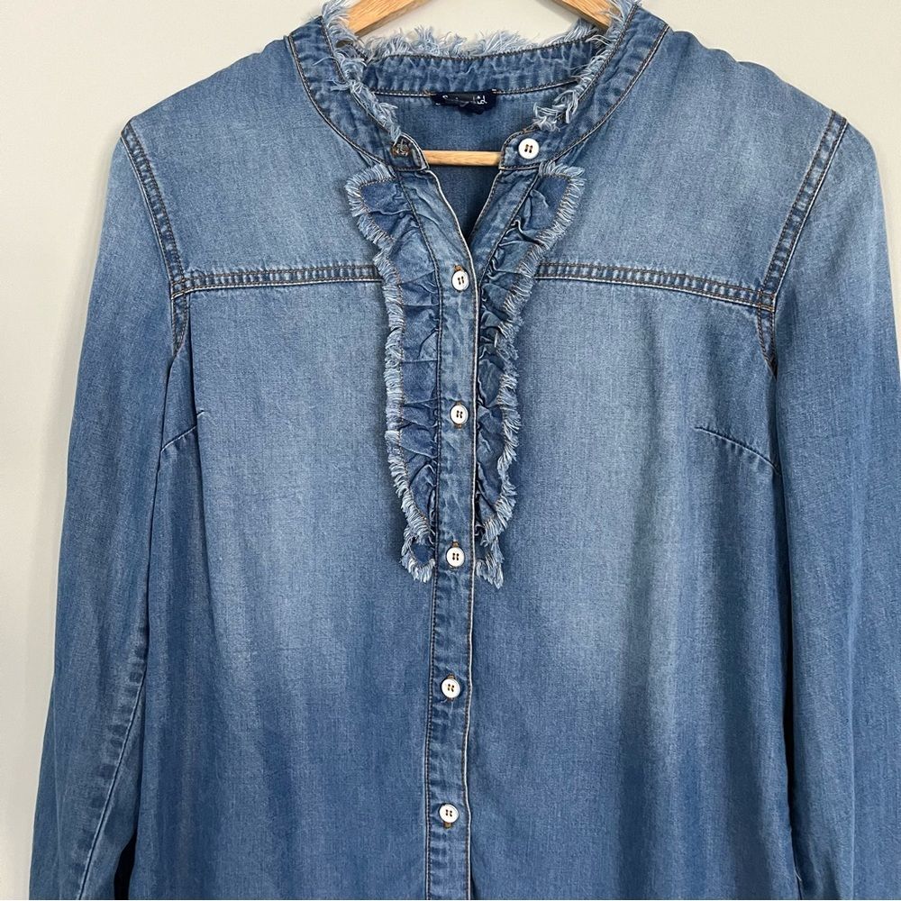 Splendid Ruffle Front Button Down Chambray Denim … - image 4